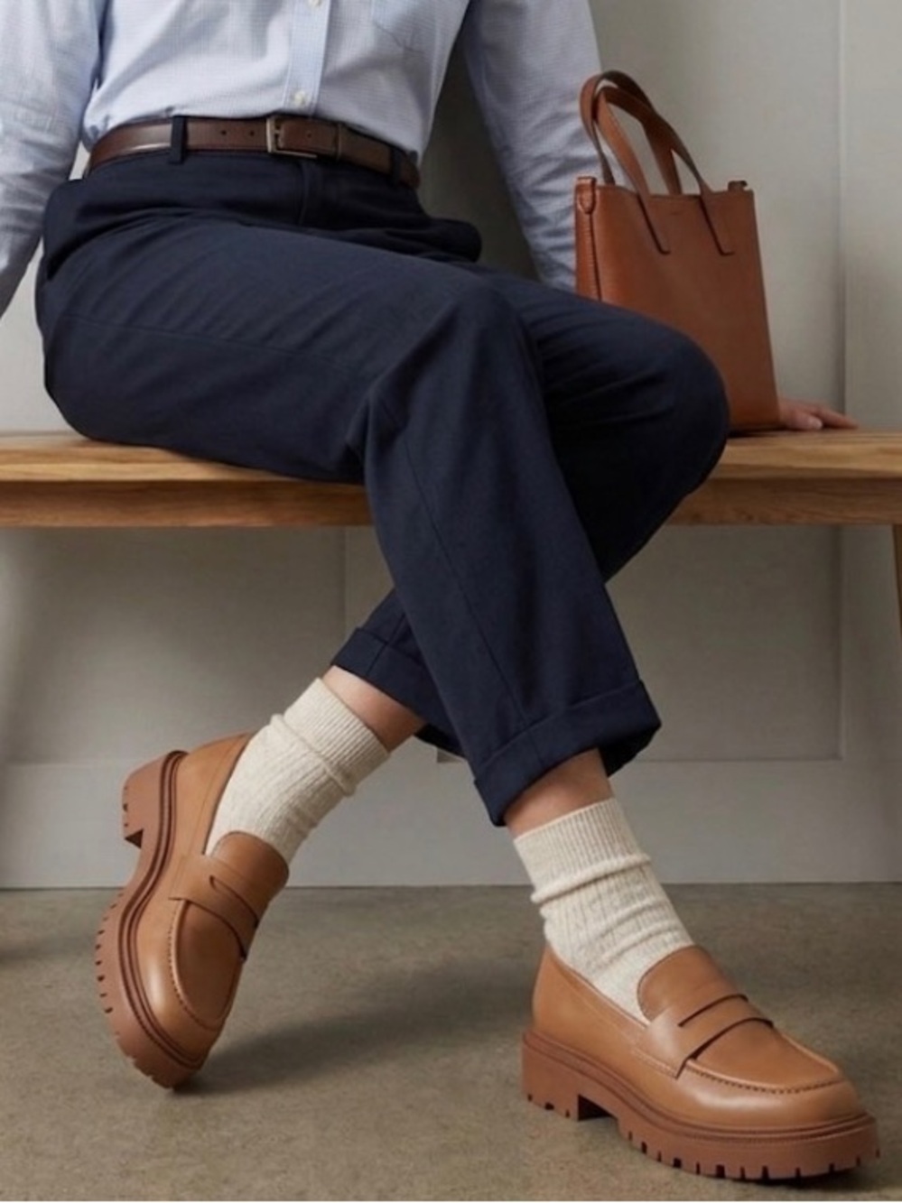 American Eagle Tan Chunky Lug Sole Penny Loafers